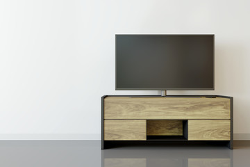 Smart TV on cabinet. 3D rendering