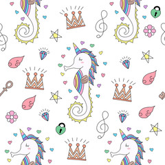 Seamless pattern cute unicorn cartoon hand drawn style.vector and illustration - 263373123