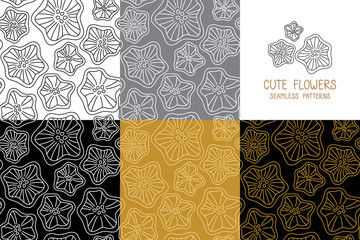 Set of Seamless flower pattern, cute floral texture, vector illustration.