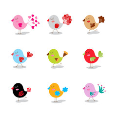 Colorful collection with cute birds. vector illustration.