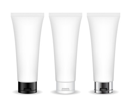 Cosmetic tube for cream, gel, liquid, foam. Beauty product package, vector illustration.