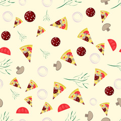 seamless pattern illustration, on_5_the theme of Italian pizza cuisine, for decoration and design