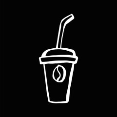 a cup of coffee is drawn by hand. vector illustration on black background