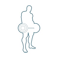 Bodybuilder and barbell outline silhouettes. Icon of the posing athlete