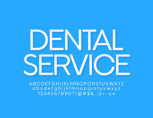 Vector minimalist logotype Dental Service. Modern Alphabet Letters, Numbers and Symbols. Trendy White Font 