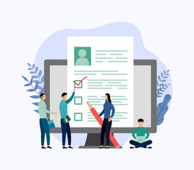 Job hiring and online recruitment, checklist, questionnaire, business concept vector illustration