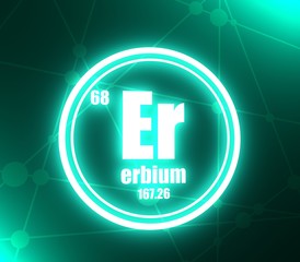 Erbium chemical element. Sign with atomic number and atomic weight. Chemical element of periodic table. Molecule and communication background. Connected lines with dots. 3D rendering