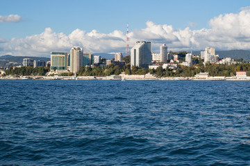 Fototapeta premium View of the city coast from the sea