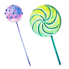 Gouache lollipops. Hand-drawn clipart for art work and weddind design.