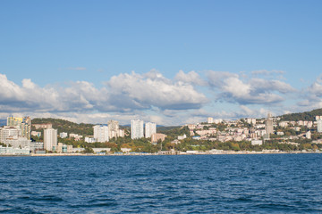 Fototapeta na wymiar View of the city coast from the sea