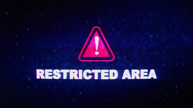 Restricted Area Text Digital Noise Glitch Effect Tv Screen Loop Background. Login and Password With System Error Security ,Hacking Alert , Cyber Crime Attack Computer Error Distortion Message .