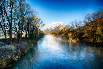 Grimming and Enns river in Ennstal, Steiermark, Austria © mdworschak