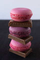 Pyramid of cookies and chocolate. tasty sweets are a hill. A lot of sweets.