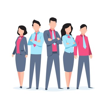 Business characters team work. Office people corporate employee cartoon teamwork communication. Flat business team vector illustration