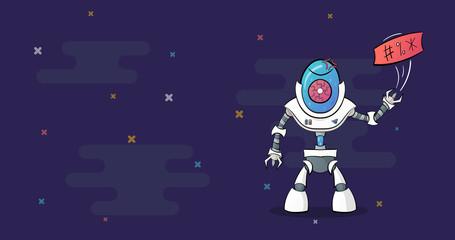 Cartoon Character Computer Cute Game Robot. Mad emotion.