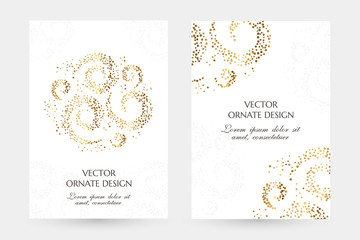 Golden swirls design. Stylish vertical posters with ornaments on the white background.