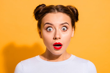 Close-up portrait of her she nice adorable stunning attractive lovely winsome amazed teen girl...