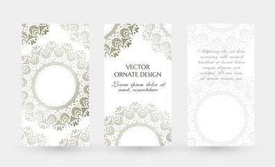 Silver rings in Asian style. Elegant vertical flayers. Vector illustration for event invitation, ceremony card or celebration banner.