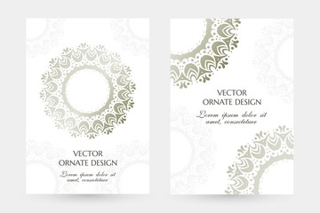 Silver rings in Asian style. Stylish vertical posters with ornaments on the white background.