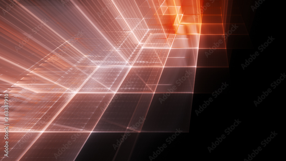 Fototapete Abstract red on black background element. Fractal graphics 3d illustration. Science or technology concept.