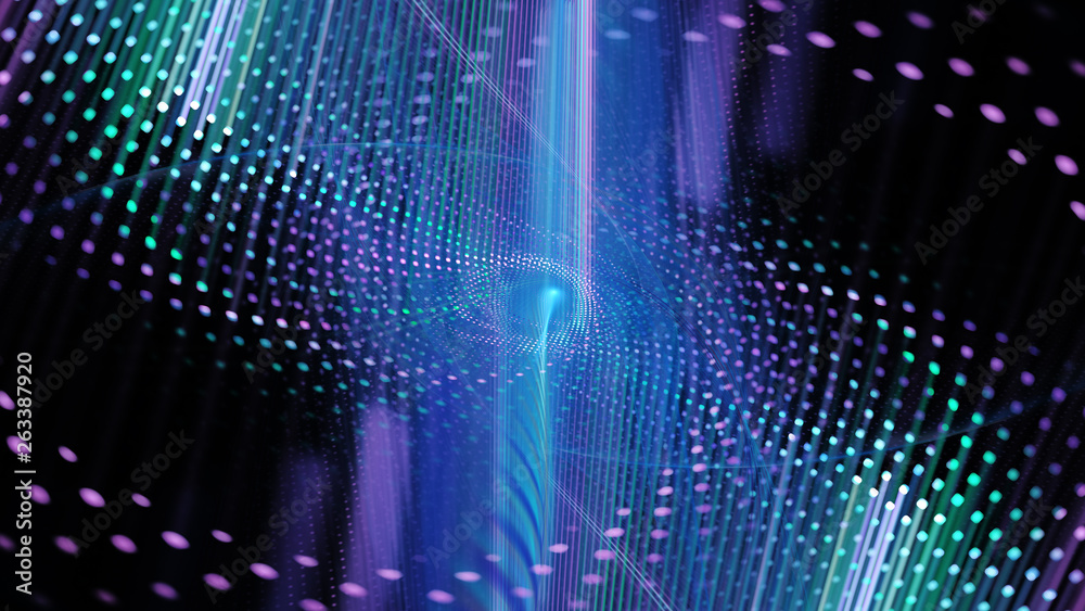 Fototapete abstract background. 3d illustration. fractal graphics composition of dots, waves and rays of light.