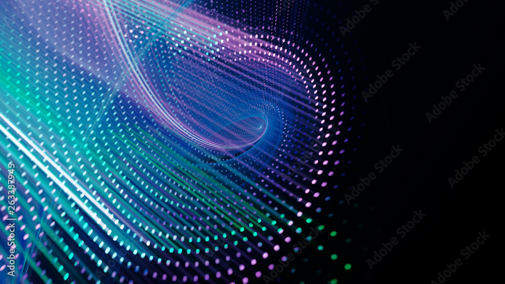 Fototapete Abstract background. 3d illustration. Fractal graphics composition of dots, waves and rays of light.