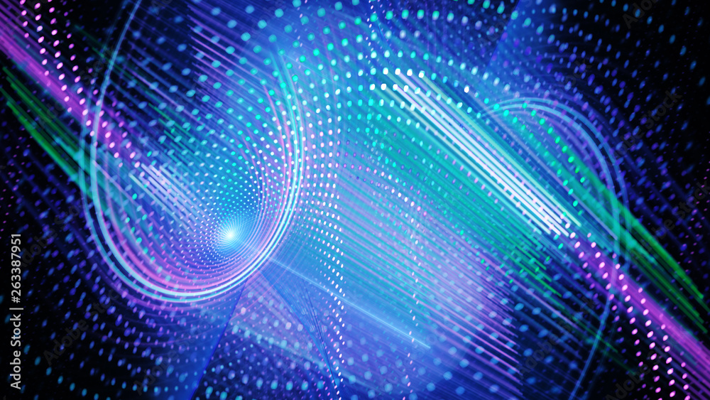 Fototapete Abstract background. 3d illustration. Fractal graphics composition of dots, waves and rays of light.