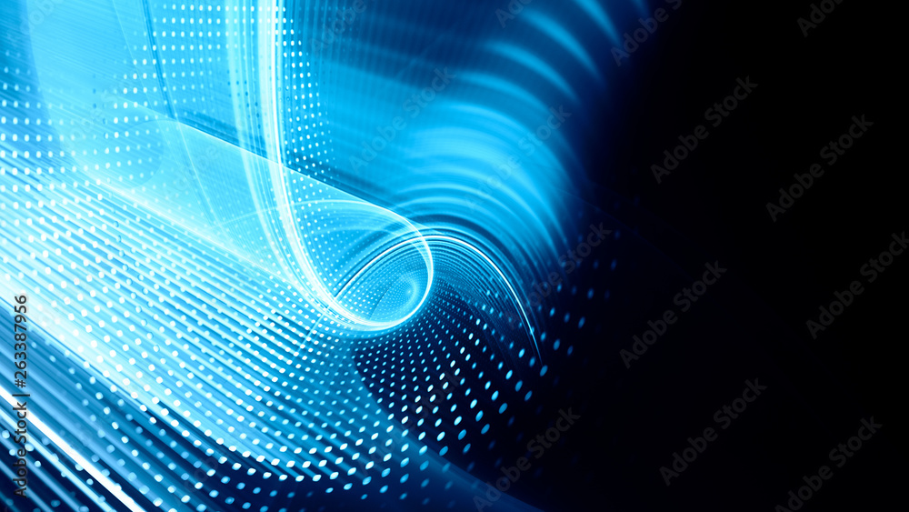 Fototapete Abstract background. 3d illustration. Fractal graphics composition of dots, waves and rays of light.