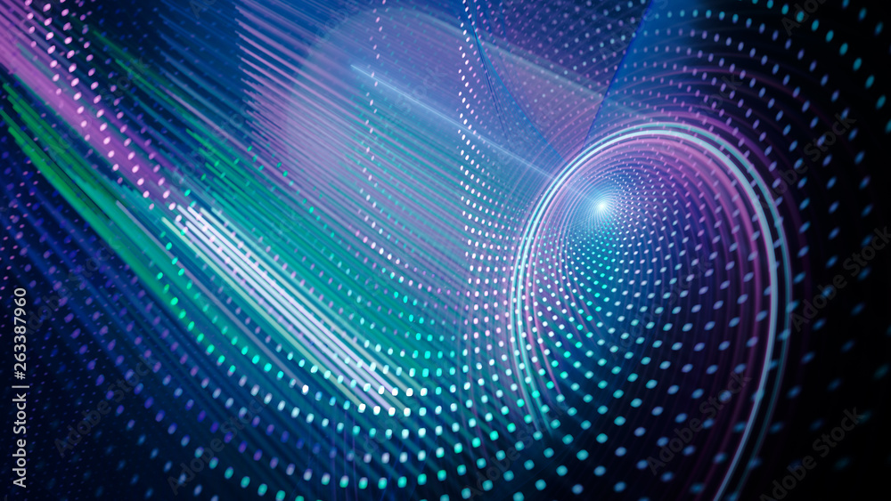 Fototapete abstract background. 3d illustration. fractal graphics composition of dots, waves and rays of light.