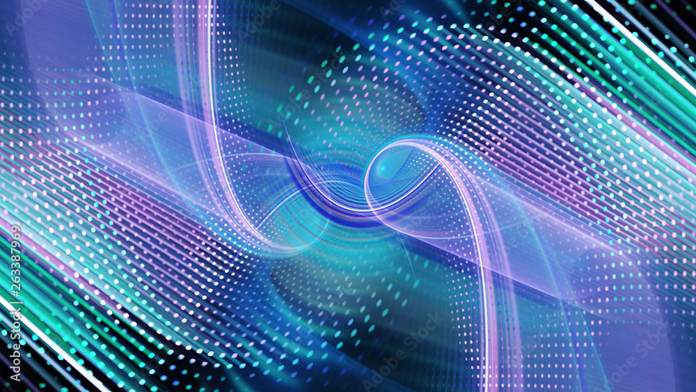 Fototapete Abstract background. 3d illustration. Fractal graphics composition of dots, waves and rays of light.
