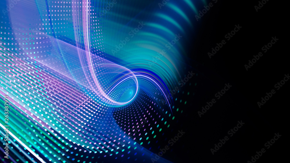 Fototapete abstract background. 3d illustration. fractal graphics composition of dots, waves and rays of light.