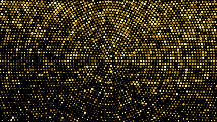 Gold Glitter Halftone Dotted Backdrop. Abstract Circular Retro Pattern. Pop Art Style Background. Golden Explosion Of Confetti. Digitally Generated Image. Vector Illustration, Eps 10.  