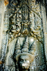 Bas-relief stone carving, Angkor Wat, Siem Reap, Cambodia