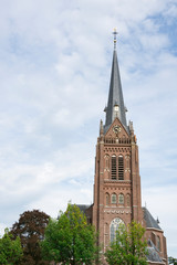 Fototapeta na wymiar tower of Sint Lambertus Church in Haaren, The Netherlands. Space for text