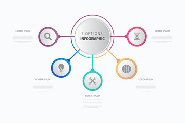 Modern circle infographic vector template, 5 circle icons
