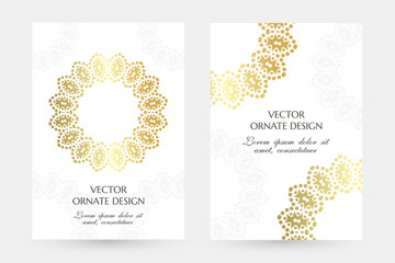 Golden rings in geometrical style. Stylish vertical posters with ornaments on the white background.