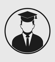 Male graduate student profile icon with gown and cap. Flat style vector EPS.