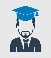Male graduate student icon with gown and cap. Flat style vector EPS.