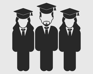 Graduate Student Team Icon.Standing Male and female symbols with cap on head. Flat style vector EPS.