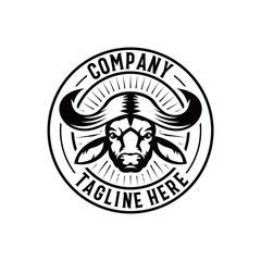 vintage bull head logo vector. badge bison logo. buffalo, bison, bull, head, horn, vintage, logo, farm, african, face, animal, badge