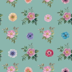 Hand painted flowers of different colors.