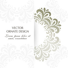 Silver floral motif. Square banner with decorative elements on the white background.