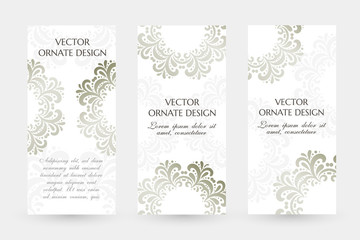Silver floral motif. Graceful vertical flayers with decoration elements on the white background.