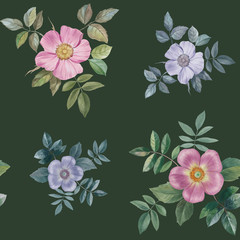 Seamless watercolor flowers pattern. Hand painted flowers of different colors