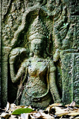 Fototapeta na wymiar Bas-relief stone carving, Angkor Wat, Siem Reap, Cambodia