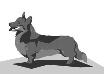 Corgi standing on the floor drawn in gray tones