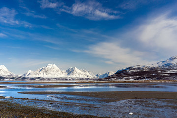Coast of the Norwegian Sea. Lyngen Alps.Tromso
