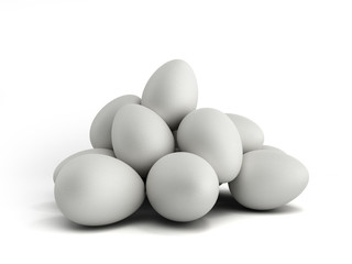 Perfect white easter eggs 3d render on white