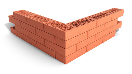 piece of brick wall 3d render on white