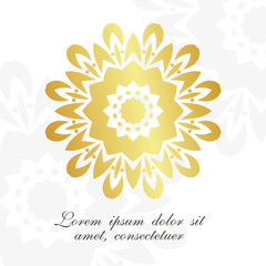 Golden floral motif. Elegant ornamental emblem on the white background.